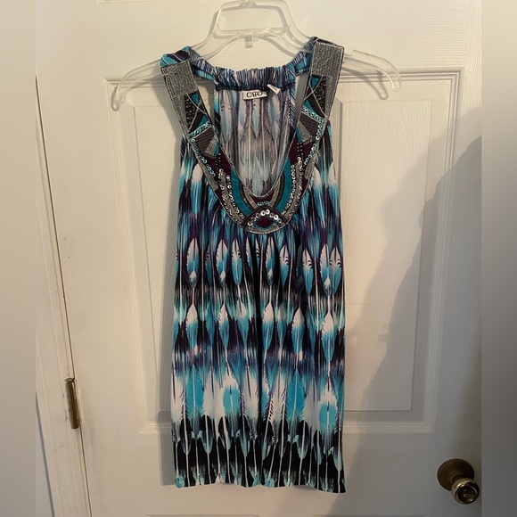 Cato Tops - Blue, purple, white, blouse. With silver, blue brown beans. Form Cato.